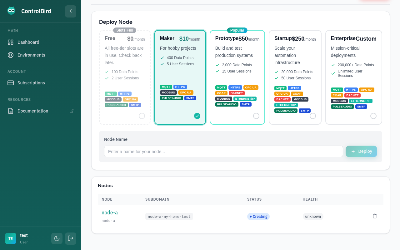 Node creating status