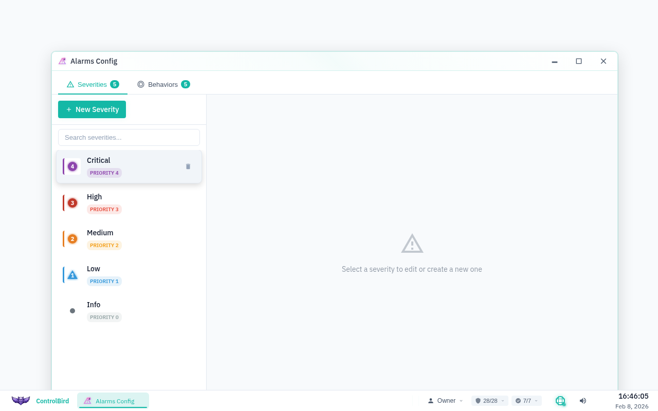 Alarms Config app